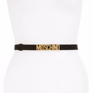 Authentic Moschino Leather Gold Logo Skinny Belt